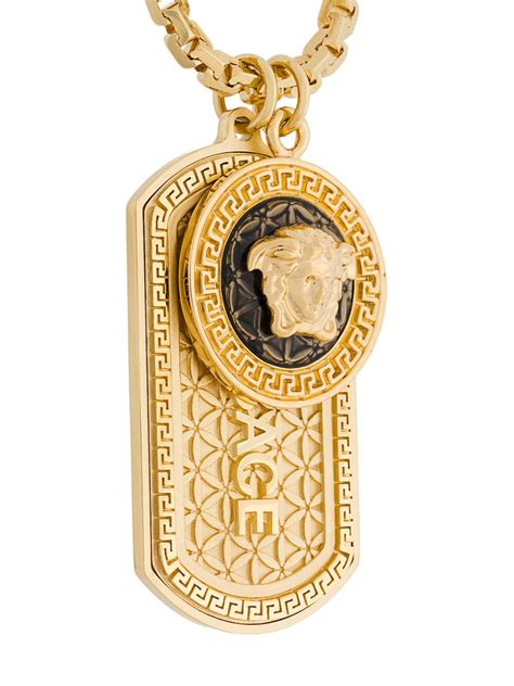 versace dog tag gold|Versace Men's Medusa Dog Tag Logo Pendant Necklace.